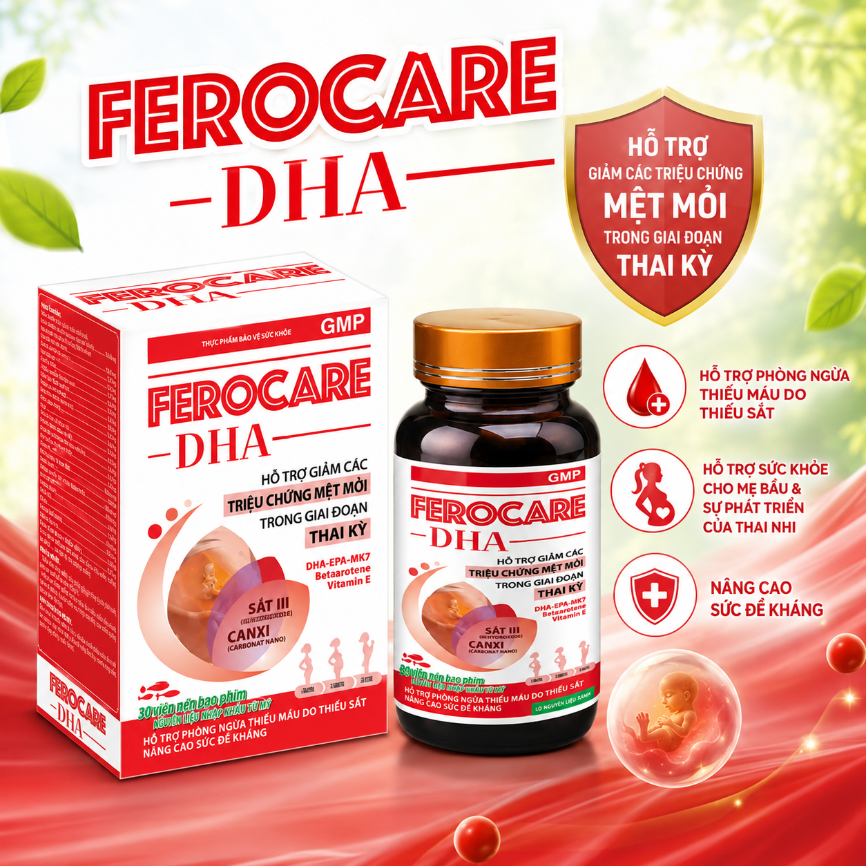 Bổ Sung Sắt Mẹ Bầu Ferocare DHA, Hộp 30 viên