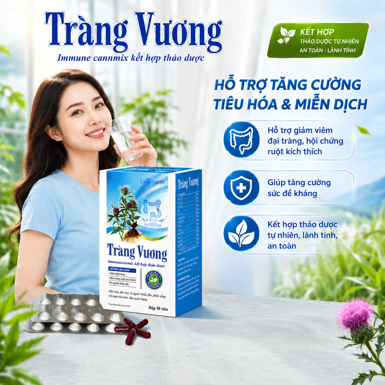 Viên uống Hỗ Trợ Viêm Đại Tràng, TRÀNG VƯƠNG, Hộp 30 viên