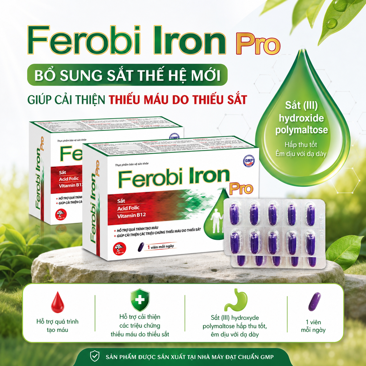 Bổ Sung Sắt- Tạo Máu Ferobi Iron, Hộp 30 viên