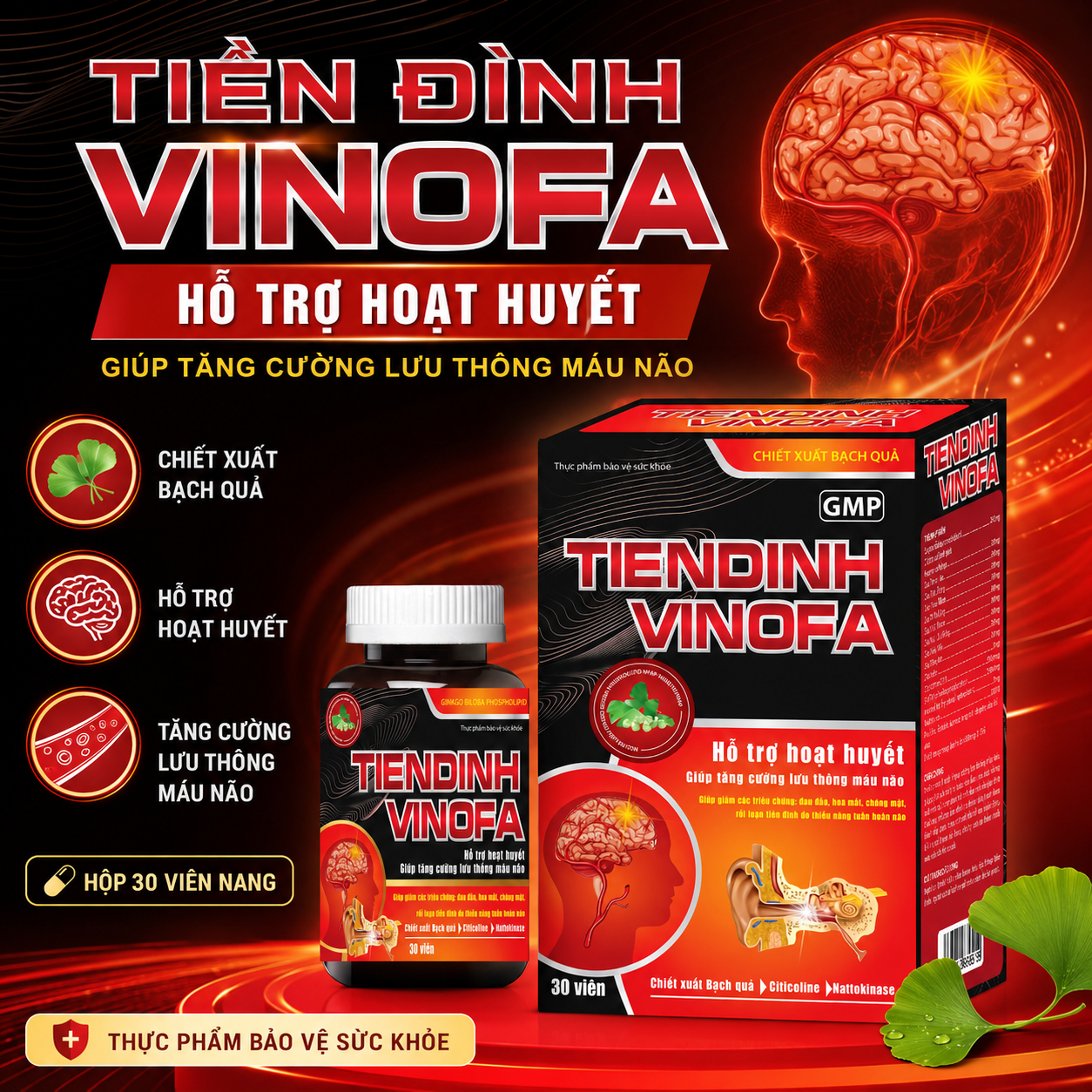 Tiền Đình Vinofa, Hỗ Trợ Hoạt Huyết, Lưu Thông Máu Não, Hộp 30 Viên