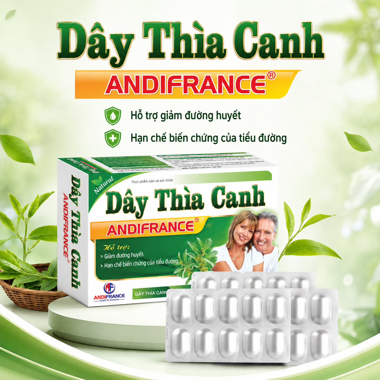 Hỗ Trợ Giảm Đường Huyết Dây Thìa Canh, Hộp 30 Viên