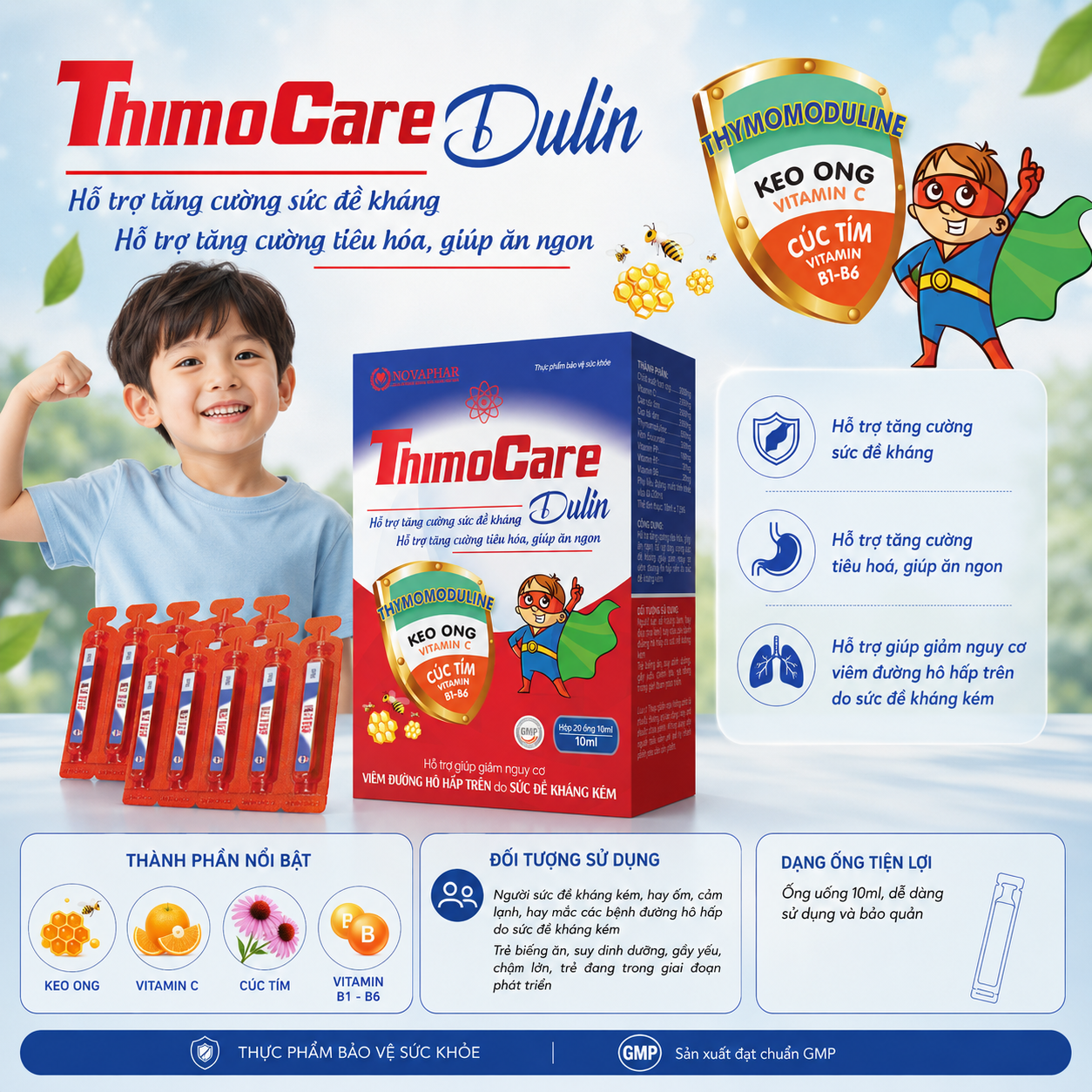Tăng Đề Kháng Thimo Care, Hộp 20 ống x 10ml